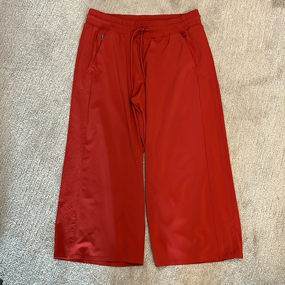 Wide-Leg Red-Orange Track Pants with Drawstring Waist